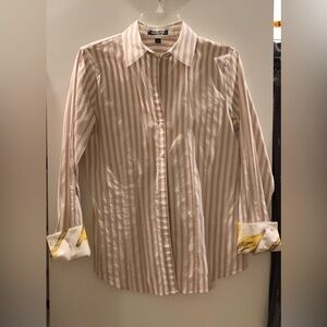 Striped Beige and White blouse with accent cuffs.
